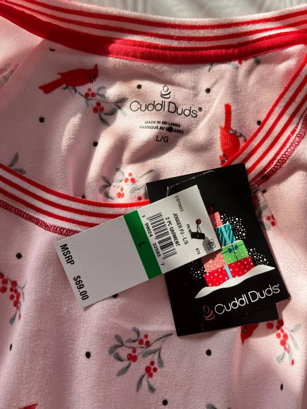 Title: NEW Cuddl Duds 2 Pc Pajama Set Cardinal Print Pink